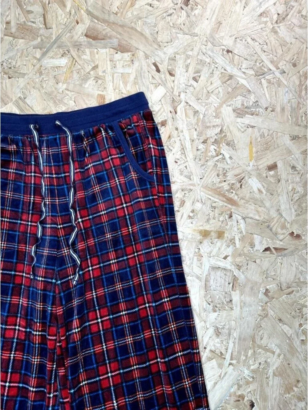 Nautica Pajama Pants Mens Small Red Blue Plaid Fleece Lounge Sleepwear